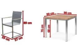 OUTFLEXX Esstischgarnitur, Edelstahl / Recyceltes FSC-Teak, Tisch 90 X 90 Cm, 4 Freischwinger Padded, Taupe -Gartenladen 5 17260.jpg