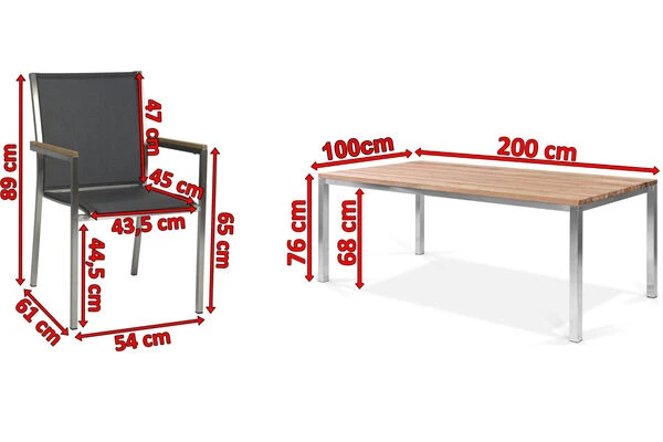 STERN Polaris Esstischgruppe, Silbergrau, Edelstahl/recycled Teak, Tisch 200 X 100 Cm, 6 Stapelsessel 7 STERN Polaris Esstischgruppe, Silbergrau, Edelstahl/recycled Teak, Tisch 200 X 100 Cm, 6 Stapelsessel – Bild 5