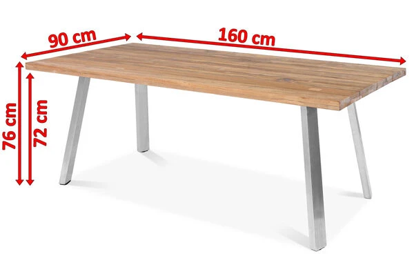 OUTFLEXX Esstisch, Edelstahl/recyceltes FSC®-Teak, 160x90cm, A-Gestell, Rustikal Gebürstet 7 OUTFLEXX Esstisch, Edelstahl/recyceltes FSC®-Teak, 160x90cm, A-Gestell, Rustikal Gebürstet – Bild 5