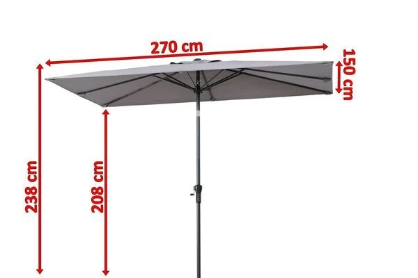 OUTFLEXX Mittelstockschirm, Hellgrau, Pulverbesch. Aluminium/Polyester PA-beschichtet, 270x150cm 7 OUTFLEXX Mittelstockschirm, Hellgrau, Pulverbesch. Aluminium/Polyester PA-beschichtet, 270x150cm – Bild 5