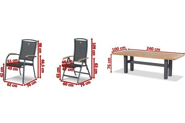 HARTMAN Sondermodell Yasmani/Raffaelo Esstischgruppe, Xerix, Alu/Teakholz, 240x100cm, 6 Stapel-, 2 Multipositionssessel 7 HARTMAN Sondermodell Yasmani/Raffaelo Esstischgruppe, Xerix, Alu/Teakholz, 240x100cm, 6 Stapel-, 2 Multipositionssessel – Bild 5