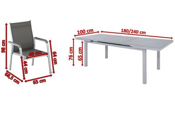 KETTLER BasicPlus Esstischgarnitur, Silber, Alu/Textilene, Tisch 180/240x100cm, 8 Stapelsessel 7 KETTLER BasicPlus Esstischgarnitur, Silber, Alu/Textilene, Tisch 180/240x100cm, 8 Stapelsessel – Bild 5