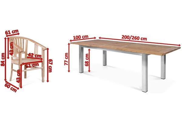 OUTFLEXX Esstischgarnitur, Edelstahl/recyceltes FSC-Teak, 200/260x100 Cm, 6 Armlehnensessel, Inkl. Polster 7 OUTFLEXX Esstischgarnitur, Edelstahl/recyceltes FSC-Teak, 200/260x100 Cm, 6 Armlehnensessel, Inkl. Polster – Bild 5