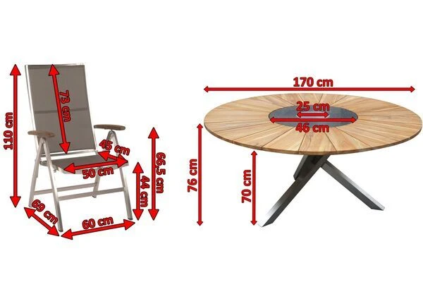 STERN Cardiff Esstischgruppe, Silber/taupe, Edelstahl/FSC-Teak, Tisch Ø 170 Cm, 6 Multipositionssessel 7 STERN Cardiff Esstischgruppe, Silber/taupe, Edelstahl/FSC-Teak, Tisch Ø 170 Cm, 6 Multipositionssessel – Bild 5