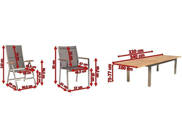 STERN Cardiff Set, Silber/silbergrau, Edelstahl/FSC-Teak, Tisch 220/340 X 100 Cm, 4 Stapel-, 2 Multipositionssessel 7 STERN Cardiff Set, Silber/silbergrau, Edelstahl/FSC-Teak, Tisch 220/340 X 100 Cm, 4 Stapel-, 2 Multipositionssessel – Bild 5