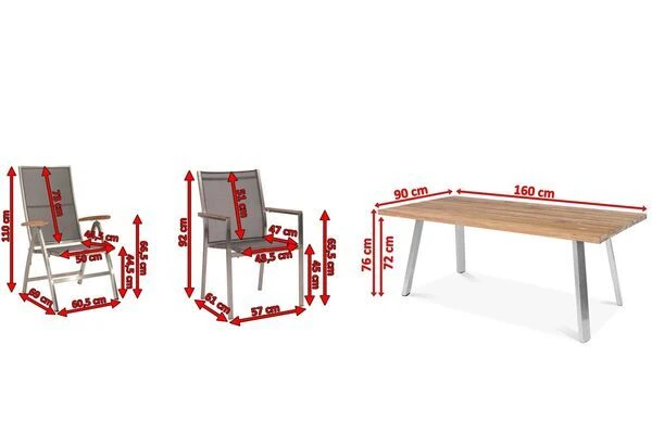 STERN Cardiff Esstischgruppe, Silber/silbergrau, Edelstahl/Teak, Tisch 160 X 90 Cm, 4 Stapel-, 2 Multipositionssessel 7 STERN Cardiff Esstischgruppe, Silber/silbergrau, Edelstahl/Teak, Tisch 160 X 90 Cm, 4 Stapel-, 2 Multipositionssessel – Bild 5