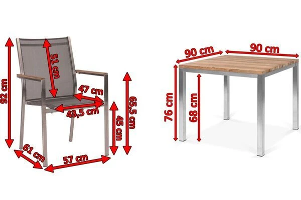 STERN Cardiff Esstischgruppe, Silber/silbergrau, Edelstahl/Teak, Tisch 90 X 90 Cm, 4 Stapelsessel 7 STERN Cardiff Esstischgruppe, Silber/silbergrau, Edelstahl/Teak, Tisch 90 X 90 Cm, 4 Stapelsessel – Bild 5