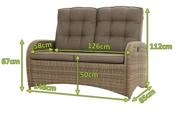 Ploß Rabida Comfort Dining / Lounge 2-Sitzer Sofa, Champagner-meliert, Polyrattan, 148x85x112 Cm, Verstellbar 7 Ploß Rabida Comfort Dining / Lounge 2-Sitzer Sofa, Champagner-meliert, Polyrattan, 148x85x112 Cm, Verstellbar – Bild 5