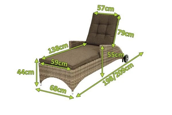 Ploß Rabida Comfort Rollliege, Champagner-meliert, Polyrattan, 198x68x44cm, Verstellbar, Hohe Sitzhöhe 7 Ploß Rabida Comfort Rollliege, Champagner-meliert, Polyrattan, 198x68x44cm, Verstellbar, Hohe Sitzhöhe – Bild 5
