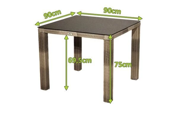 Ploß Rabida Dining Tisch, Champagner-meliert, Polyrattan, 90 X 90 Cm, Glasplatte In Steinoptik 7 Ploß Rabida Dining Tisch, Champagner-meliert, Polyrattan, 90 X 90 Cm, Glasplatte In Steinoptik – Bild 5