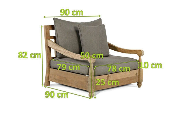 OUTFLEXX Stuhl, Natur, Recycled FSC®-Teak, 90X90x82cm, Inkl. Kissen, Mit Armlehnen 7 OUTFLEXX Stuhl, Natur, Recycled FSC®-Teak, 90X90x82cm, Inkl. Kissen, Mit Armlehnen – Bild 5