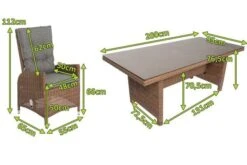 OUTFLEXX Dining Set, Hellbraun, Polyrattan, Tisch 200x95cm, Spraystone, 6mm, 6 Dining Sessel, Verstellbar 26 OUTFLEXX Dining Set, Hellbraun, Polyrattan, Tisch 200x95cm, Spraystone, 6mm, 6 Dining Sessel, Verstellbar -Gartenladen 5 20679.jpg