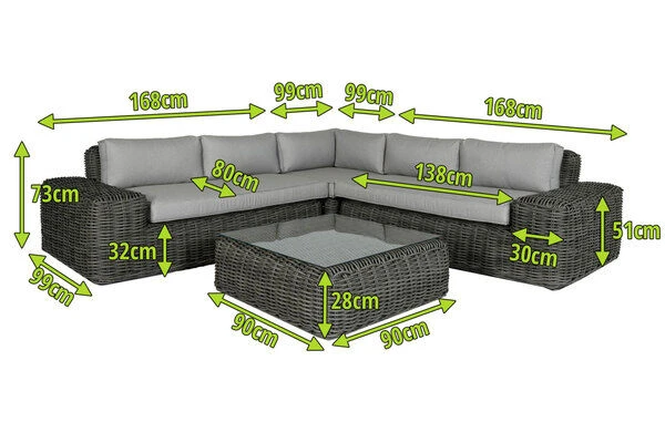 OUTFLEXX Ecklounge, Two Tone Grey, Polyrattan, 6 Personen, Inkl. Tisch/Hocker 90 X 90 Cm Und Polster In Grau 7 OUTFLEXX Ecklounge, Two Tone Grey, Polyrattan, 6 Personen, Inkl. Tisch/Hocker 90 X 90 Cm Und Polster In Grau – Bild 5