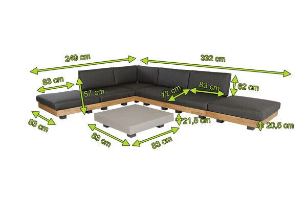 OUTFLEXX Ecklounge, Alu/Akazie/Zement, 6 Personen, Inkl. Tisch 83 X 83 Cm Und Polster Aus Olefin In Anthrazit 7 OUTFLEXX Ecklounge, Alu/Akazie/Zement, 6 Personen, Inkl. Tisch 83 X 83 Cm Und Polster Aus Olefin In Anthrazit – Bild 5