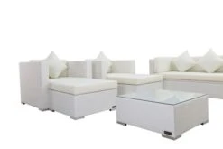 OUTFLEXX Loungemöbel-Set, Weiß, Polyrattan, Für 9 Personen, Inkl. Kaffeetisch, Wasserfeste Kissenbox 14 OUTFLEXX Loungemöbel-Set, Weiß, Polyrattan, Für 9 Personen, Inkl. Kaffeetisch, Wasserfeste Kissenbox -Gartenladen 6 7173 BOX B.jpg