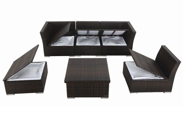 OUTFLEXX Loungemöbel-Set, Braun Marmoriert, Polyrattan, Inkl. Loungetisch, Für 5 Personen, Wasserfeste Kissenbox 11 OUTFLEXX Loungemöbel-Set, Braun Marmoriert, Polyrattan, Inkl. Loungetisch, Für 5 Personen, Wasserfeste Kissenbox – Bild 9