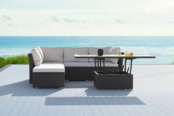 OUTFLEXX Loungemöbel-Set, Braun Marmoriert, Polyrattan, Inkl. Loungetisch, Für 5 Personen, Wasserfeste Kissenbox 5 OUTFLEXX Loungemöbel-Set, Braun Marmoriert, Polyrattan, Inkl. Loungetisch, Für 5 Personen, Wasserfeste Kissenbox – Bild 3