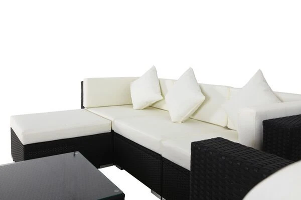 OUTFLEXX Loungemöbel, Schwarz, Polyrattan, Für 5 Personen, Inkl. Kaffeetisch, Kissenboxfunktion 9 OUTFLEXX Loungemöbel, Schwarz, Polyrattan, Für 5 Personen, Inkl. Kaffeetisch, Kissenboxfunktion – Bild 7