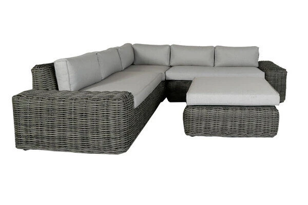 OUTFLEXX Ecklounge, Two Tone Grey, Polyrattan, 6 Personen, Inkl. Tisch/Hocker 90 X 90 Cm Und Polster In Grau 9 OUTFLEXX Ecklounge, Two Tone Grey, Polyrattan, 6 Personen, Inkl. Tisch/Hocker 90 X 90 Cm Und Polster In Grau – Bild 7
