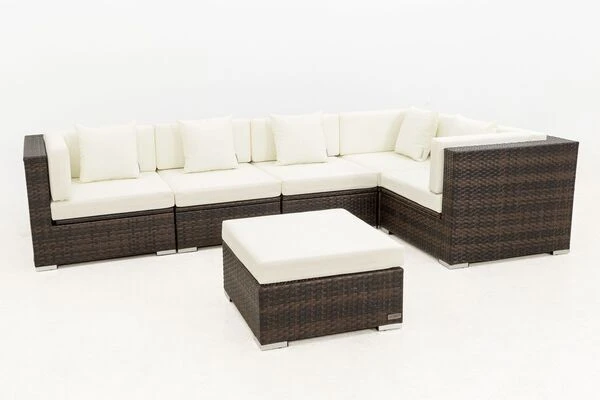 OUTFLEXX Loungemöbel-Set, 5 Pers, Braun Marmoriert, Polyrattan, Wasserfeste Kissenbox, Inkl. Beistelltisch 10 OUTFLEXX Loungemöbel-Set, 5 Pers, Braun Marmoriert, Polyrattan, Wasserfeste Kissenbox, Inkl. Beistelltisch – Bild 8
