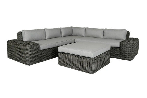OUTFLEXX Ecklounge, Two Tone Grey, Polyrattan, 6 Personen, Inkl. Tisch/Hocker 90 X 90 Cm Und Polster In Grau 10 OUTFLEXX Ecklounge, Two Tone Grey, Polyrattan, 6 Personen, Inkl. Tisch/Hocker 90 X 90 Cm Und Polster In Grau – Bild 8