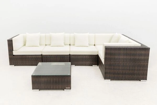 OUTFLEXX Loungemöbel-Set, 5 Pers, Braun Marmoriert, Polyrattan, Wasserfeste Kissenbox, Inkl. Beistelltisch 11 OUTFLEXX Loungemöbel-Set, 5 Pers, Braun Marmoriert, Polyrattan, Wasserfeste Kissenbox, Inkl. Beistelltisch – Bild 9