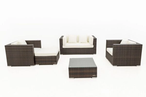 OUTFLEXX Loungemöbel-Set, Polyrattan, Braun Marmoriert, 5 Pers, Wasserfeste Kissenbox, Inkl. Beistelltisch 11 OUTFLEXX Loungemöbel-Set, Polyrattan, Braun Marmoriert, 5 Pers, Wasserfeste Kissenbox, Inkl. Beistelltisch – Bild 9