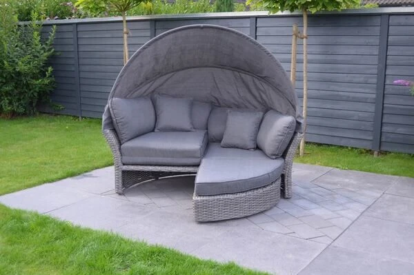 OUTFLEXX Sonneninsel, Grau, Polyrattan, Halbrund, 193 X 104 X 74 Cm, Hocker Drehbar, Dach Klappbar 11 OUTFLEXX Sonneninsel, Grau, Polyrattan, Halbrund, 193 X 104 X 74 Cm, Hocker Drehbar, Dach Klappbar – Bild 9