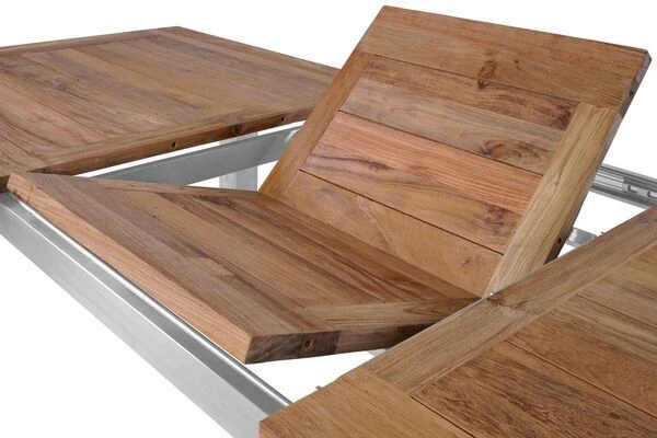 OUTFLEXX Esstischgarnitur, Edelstahl/recyceltes FSC-Teak, 200/260x100 Cm, 6 Armlehnensessel, Inkl. Polster 11 OUTFLEXX Esstischgarnitur, Edelstahl/recyceltes FSC-Teak, 200/260x100 Cm, 6 Armlehnensessel, Inkl. Polster – Bild 9